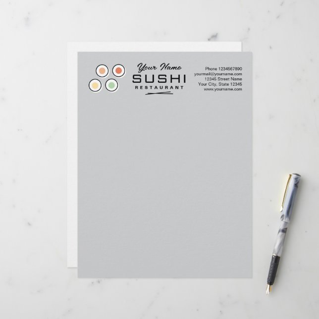 Papel con membrete de restaurante de sushi moderno (Anverso/Reverso In Situ)