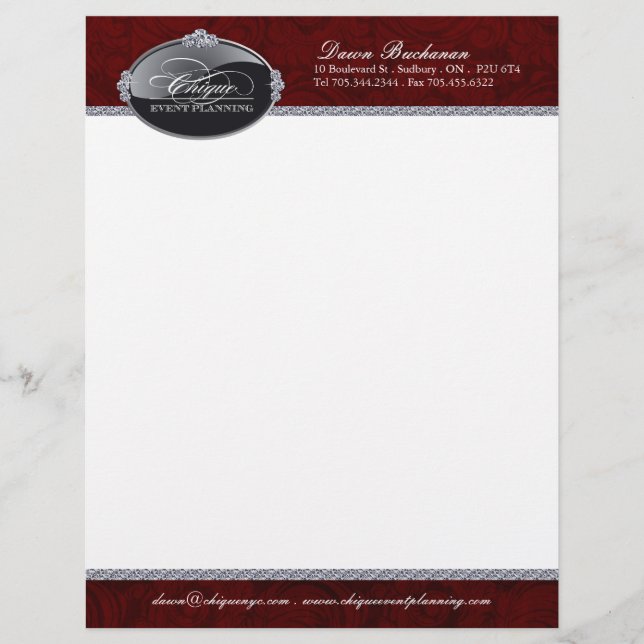 Papel con membrete del planificador de eventos (Anverso)