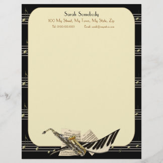 Papel con membrete del saxofón y de la música del