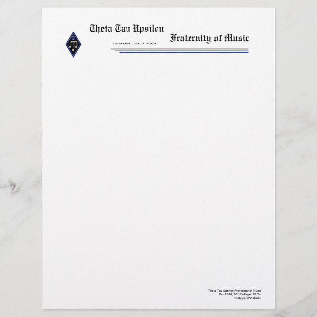 Papel con membrete del Tau Upsilon de la theta (Anverso)
