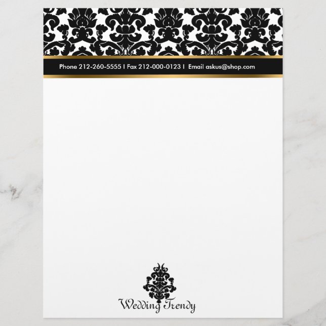 Papel con membrete elegante del damasco y del oro (Anverso)