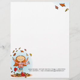 Papel con membrete gráfico del chica del otoño/de