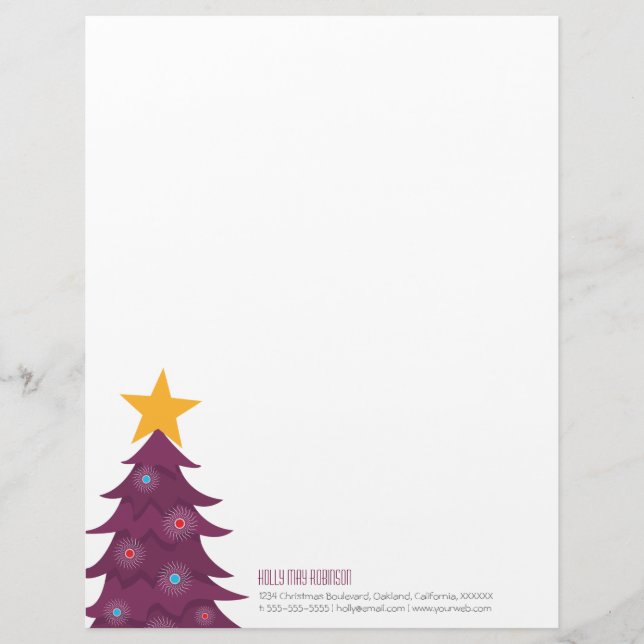 Papel con membrete personal del árbol de navidad (Anverso)