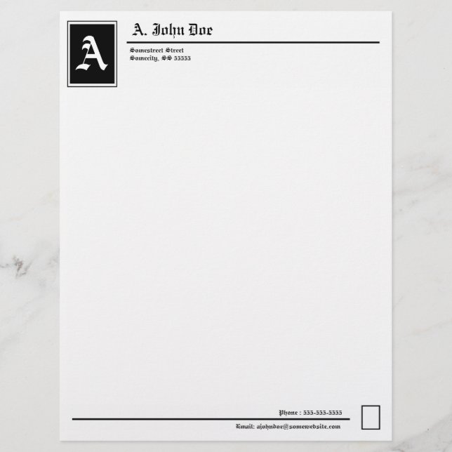 Papel con membrete personal del monograma simple (Anverso)