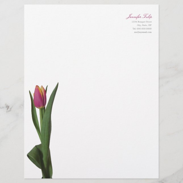 Papel con membrete personal del tulipán rosado (Anverso)