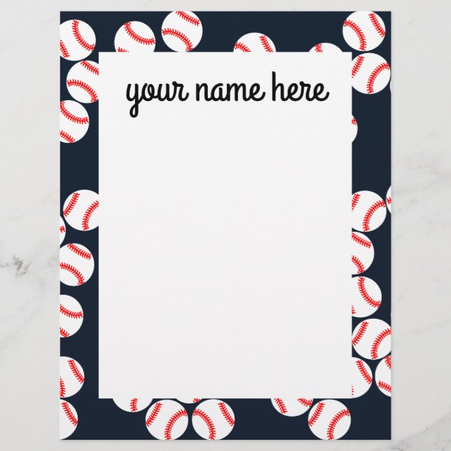 Papel con membrete personalizado del béisbol (Anverso)