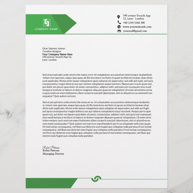 Papel con membrete profesional del negocio (Anverso)