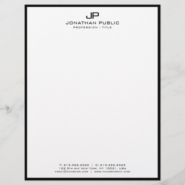 Papel con membrete Profesional Moderno Negro Blanc (Anverso)