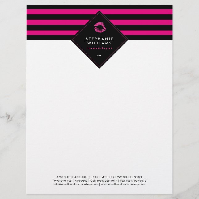 Papel con membrete rosado y negro elegante del (Anverso)