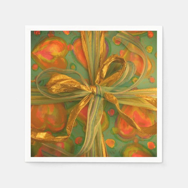 Papel Corazón y arco de la servilleta roja y verde prese (Anverso)