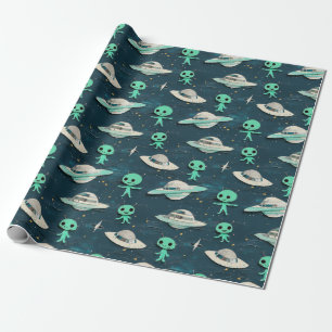 Papel cortado de aliens y ovnis papel de regalo