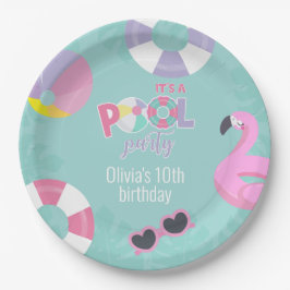 Papel Cumpleaños de niña fiesta de piscina plato de pape