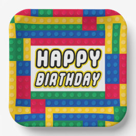 Papel Cumpleaños del constructor de ladrillos plato de p