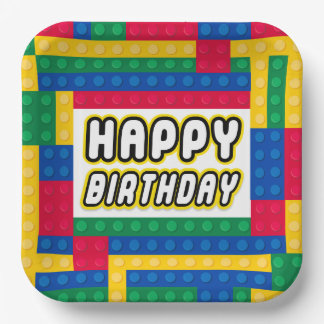 Papel Cumpleaños del constructor de ladrillos plato de p