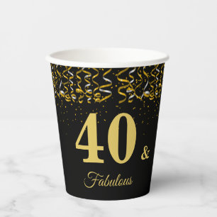 Papel Cumpleaños elegante 40 y fabuloso en vasos de pape
