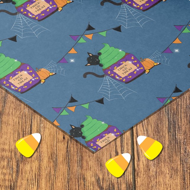 Papel cutáneo azul de Halloween para gato negro (Subido por el creador)