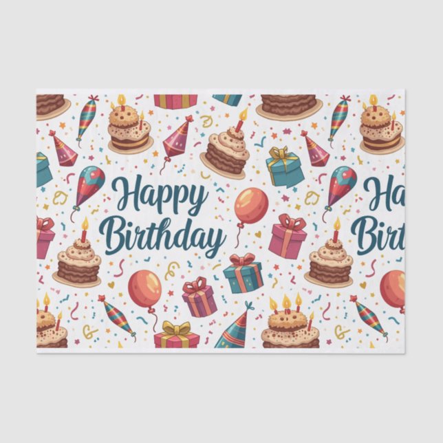 Papel cutáneo feliz de cumpleaños con globos y pas (Anverso)