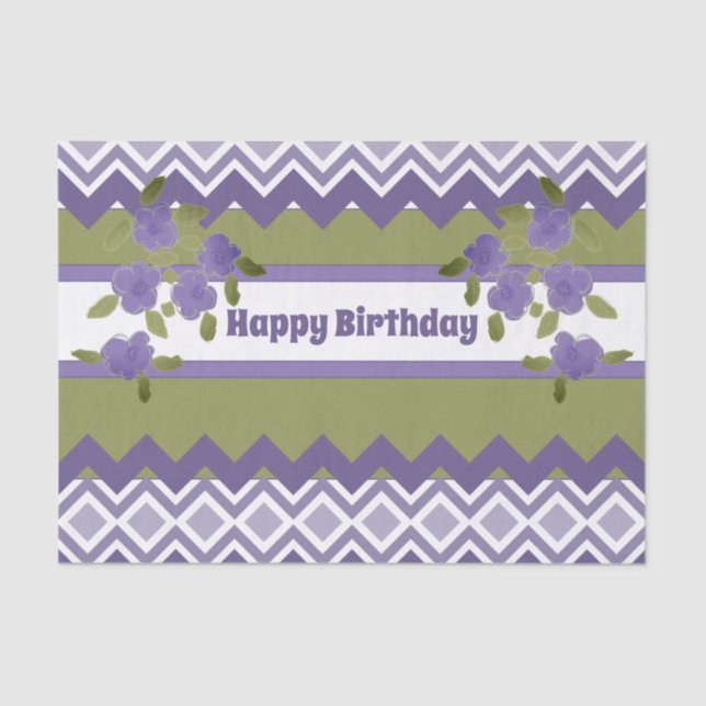 Papel cutáneo feliz de cumpleaños en morado y oliv (Anverso)
