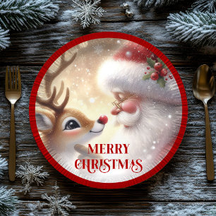 Papel Cute Rudolph Nariz Roja Cartoon Navidad Plato de P