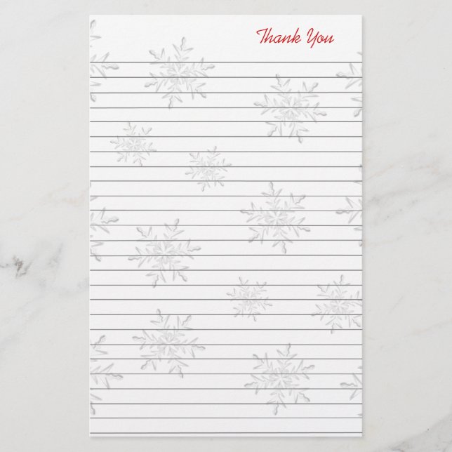 Papel de agradecimiento de Navidad con copos de ni (Anverso)