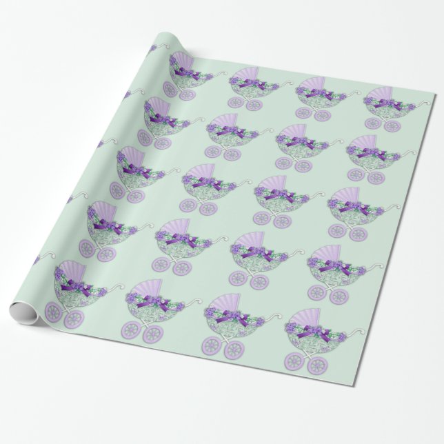 Papel de ajuste Baby Shower morado y verde (Desenrollado)