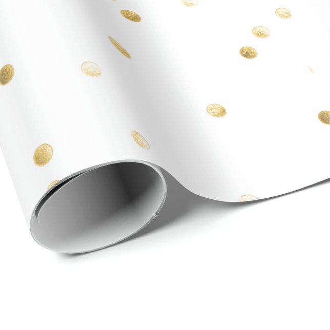 Papel de ajuste - Blanco con puntos de polka de or (Esquina del rollo)