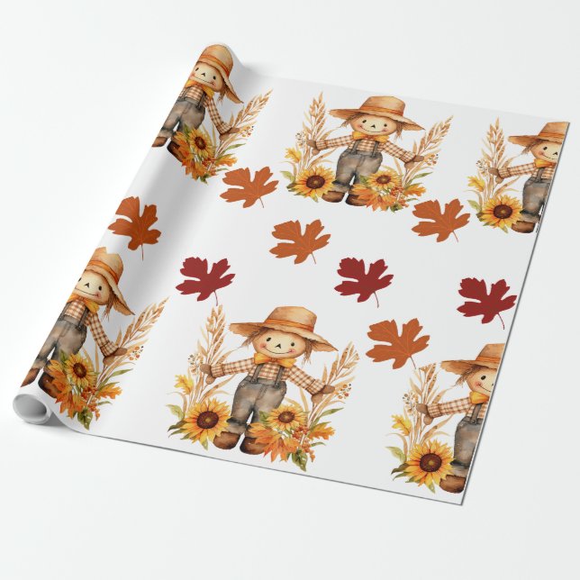 Papel de ajuste de caída, espantapájaros de otoño  (Desenrollado)