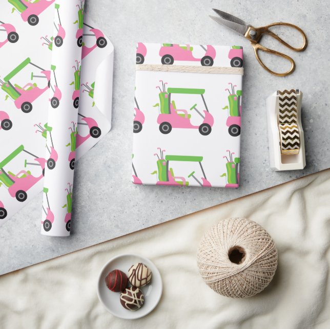 Papel de ajuste de carrito de golf rosa y verde (Artesanía)