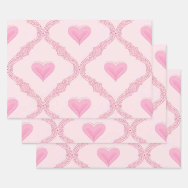 Papel de ajuste de corazones rosados (Set)