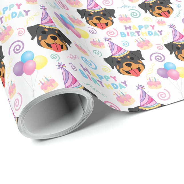 Papel de ajuste de cumpleaños de Rottweiler (Esquina del rollo)