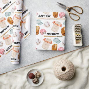 Papel de ajuste de cumpleaños del patrón de béisbo