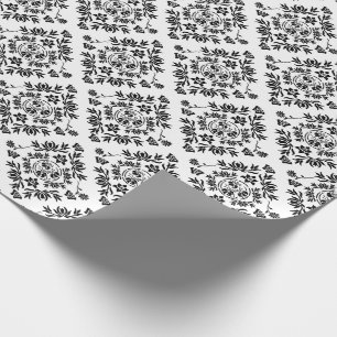 Papel de ajuste de Damasco floral en blanco y negr