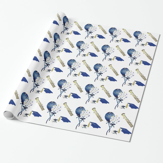 Papel de ajuste de graduación azul, dorado y blanc (Desenrollado)