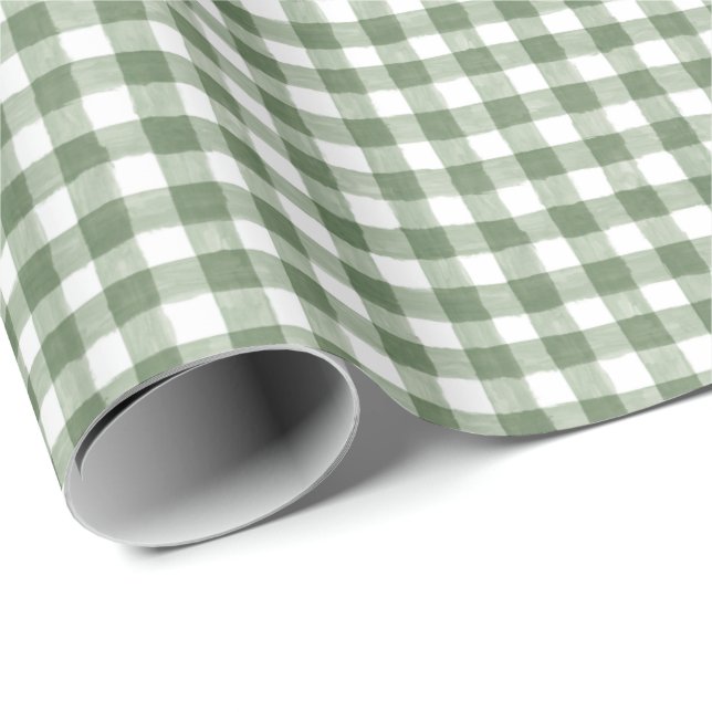 Papel de ajuste de las vacaciones de Gingham verde (Esquina del rollo)