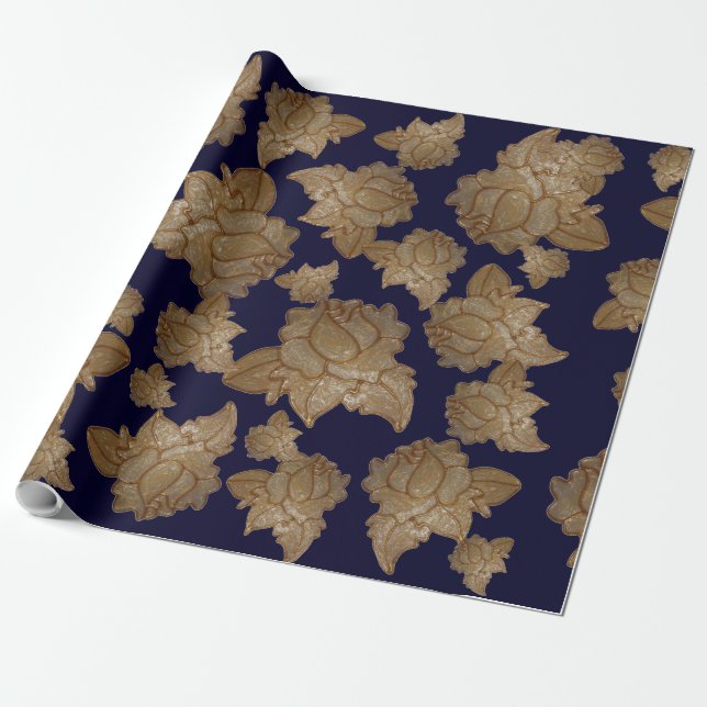 Papel de ajuste de motivos de Rosa de oro antiguo  (Desenrollado)