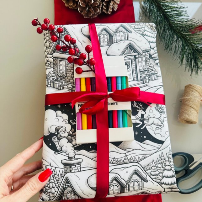 Papel de ajuste de página de color para navidades (Wrap up your festive season with our enchanting Christmas-Themed Coloring Page Wrapping Paper!  )