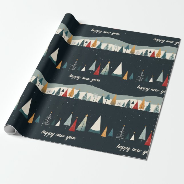 Papel de ajuste de patrón de árbol de Navidad oscu (Desenrollado)