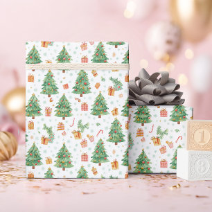 Papel de ajuste de patrón de regalo y árbol de Nav