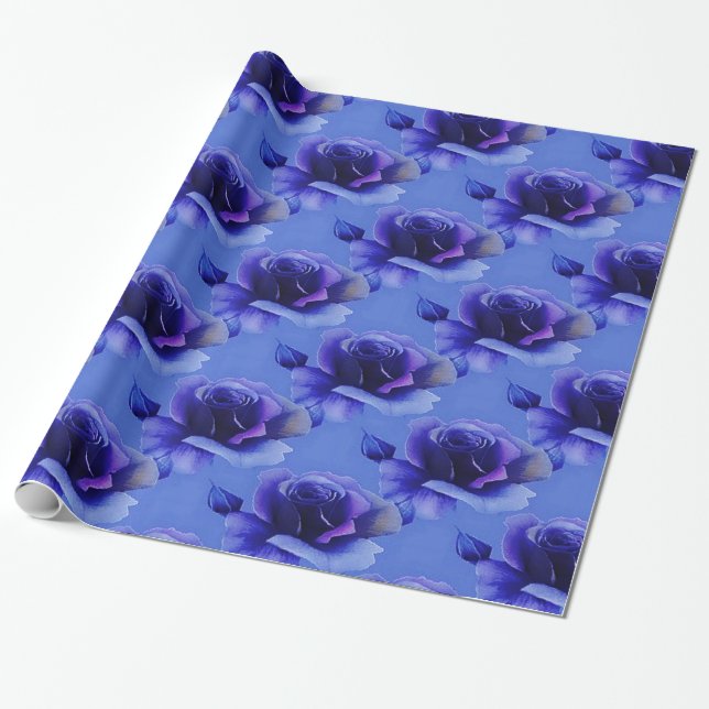 Papel de ajuste de patrón floral de Rosas azules (Desenrollado)