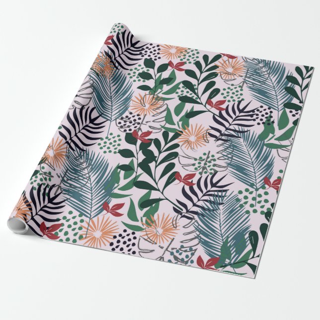 Papel de ajuste de patrón tropical floral (Desenrollado)