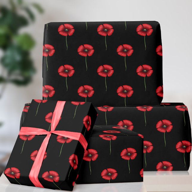 Papel de ajuste de patrones de flor de amapola neg (A pretty poppy patterned wrapping paper just for you)