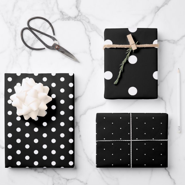 Papel de ajuste de puntos de polka blanco negro y  (Anverso)
