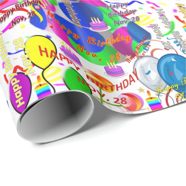 Papel de ajuste de regalo de cumpleaños 28 de novi (Esquina del rollo)
