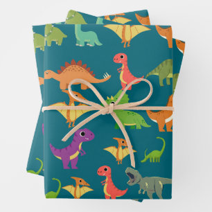 Papel de ajuste de regalo de dinosaurios
