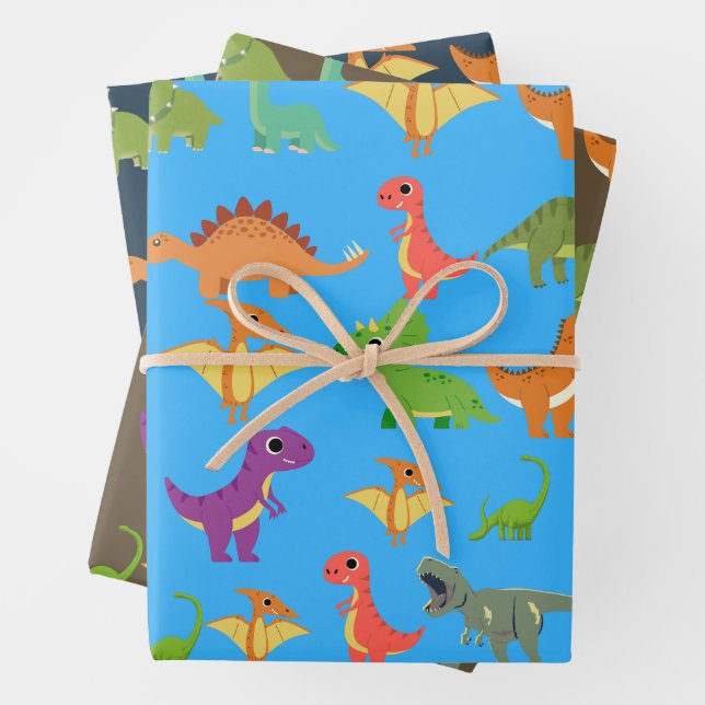 Papel de ajuste de regalo de dinosaurios (In situ)
