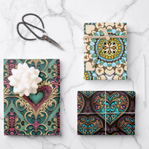 Papel de ajuste de regalo de Heart Mandala