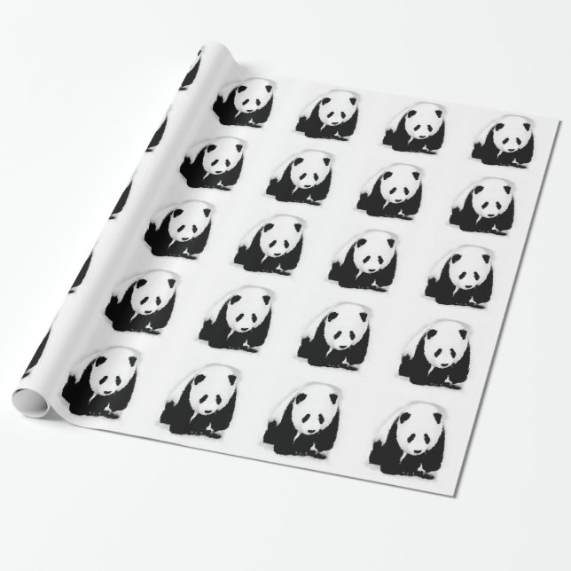Papel de ajuste de regalo de Panda blanco y negro (Desenrollado)