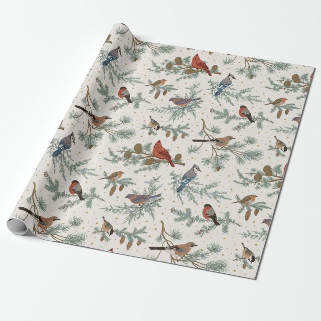 Papel de ajuste de regalo de patrón de aves de inv (Desenrollado)