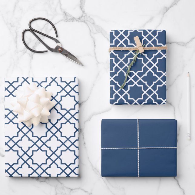Papel de ajuste de regalo del patrón árabe azul is (Anverso)