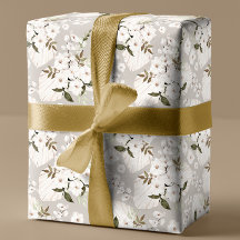 Papel de ajuste de regalo floral blanco neutro